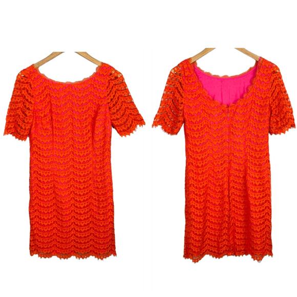 Boden Orange Pink Scalloped Lace Sheath Dress 4 4R S Small Scoop Back - Picture 2 of 10